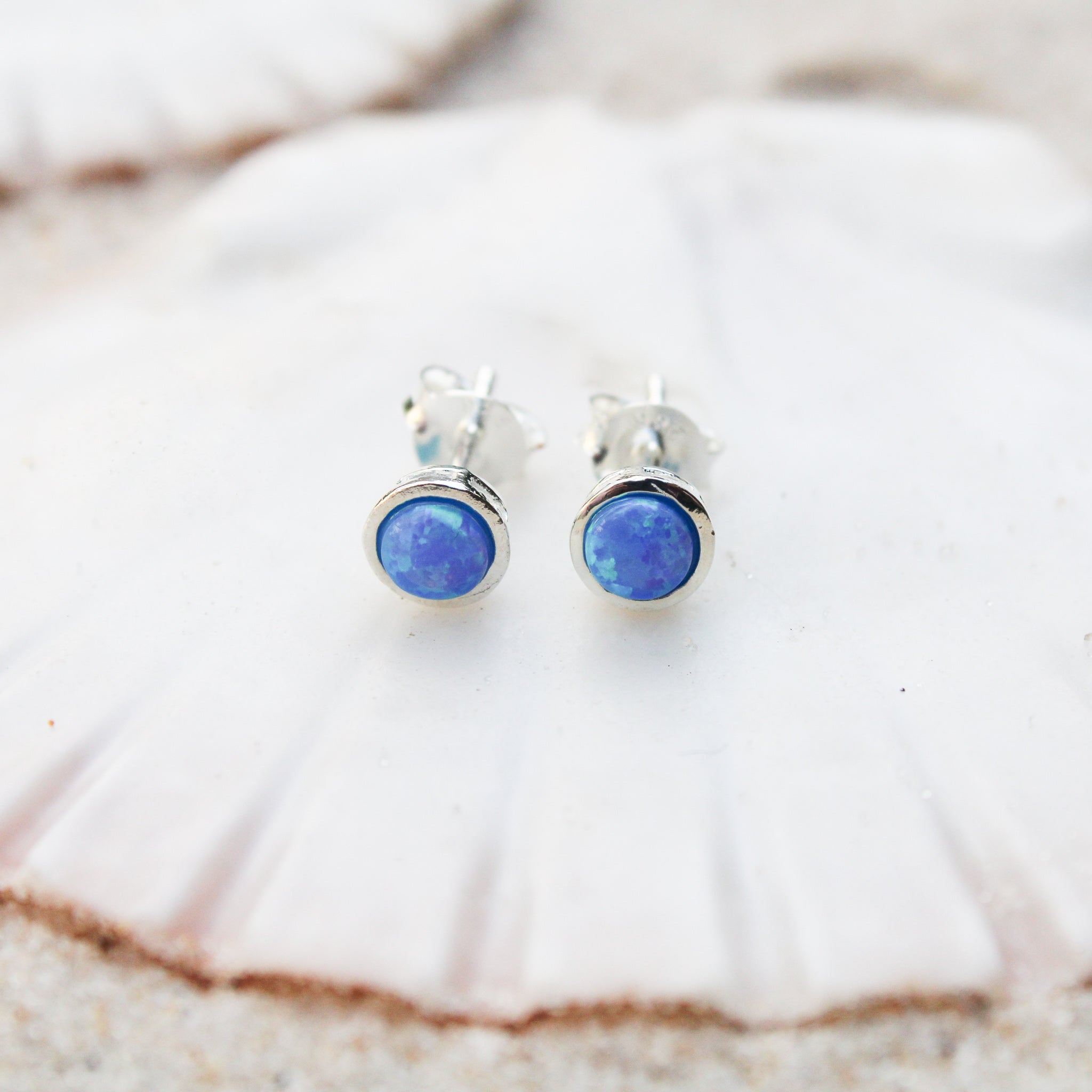 Blue opal stud earrings